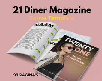 21 Diner Magazine • Aanpasbaar Canva Template Sjabloon • 99 pagina's • Verjaardagboek • Verjaardagsmagazine • Boek voor vriendin