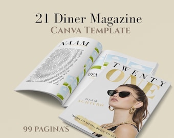21 Diner Magazine • Aanpasbaar Canva Template Sjabloon • 99 pagina's • Verjaardagboek • Verjaardagsmagazine • Boek voor vriendin