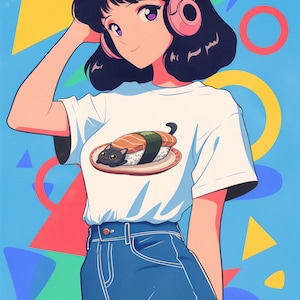 Cute Sushi Cat Shirt – Japanese Salmon Sushi with Black Cat – Kawaii Japan Gift for Cat Lovers