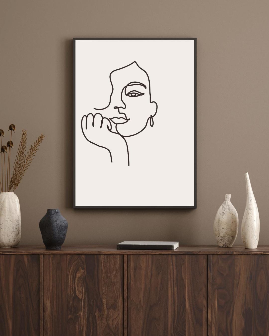 Boho Line Art Face Printable | Minimalist Wall Art Beige | Abstract ...