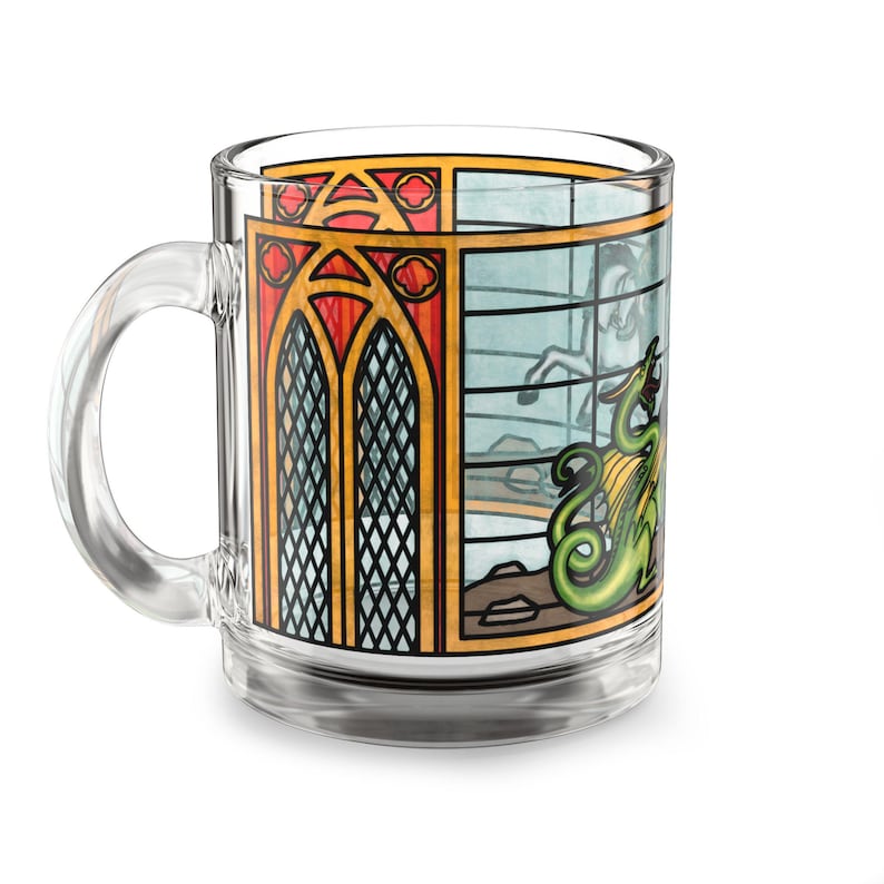 St George and the Dragon Stained Glass Mug | Cathedral Style, Unique, Artistic, Castlecore, Medieval, Catholic Saint, Dark Academia, Gothic image 2