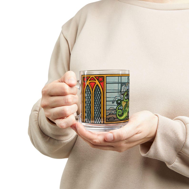 St George and the Dragon Stained Glass Mug | Cathedral Style, Unique, Artistic, Castlecore, Medieval, Catholic Saint, Dark Academia, Gothic image 6