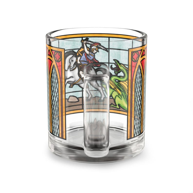 St George and the Dragon Stained Glass Mug | Cathedral Style, Unique, Artistic, Castlecore, Medieval, Catholic Saint, Dark Academia, Gothic image 3