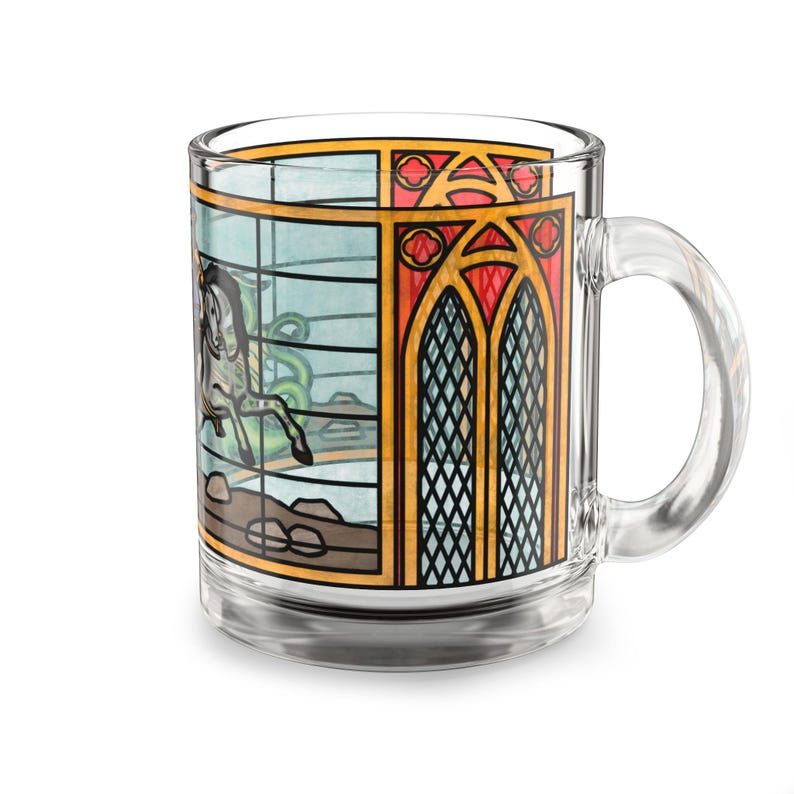 St George and the Dragon Stained Glass Mug | Cathedral Style, Unique, Artistic, Castlecore, Medieval, Catholic Saint, Dark Academia, Gothic image 4