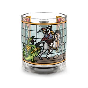 St George and the Dragon Stained Glass Mug | Cathedral Style, Unique, Artistic, Castlecore, Medieval, Catholic Saint, Dark Academia, Gothic image 1