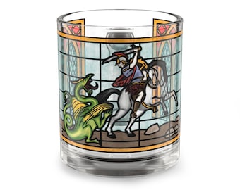 St George and the Dragon Stained Glass Mug | Cathedral Style, Unique, Artistic, Castlecore, Medieval, Catholic Saint, Dark Academia, Gothic