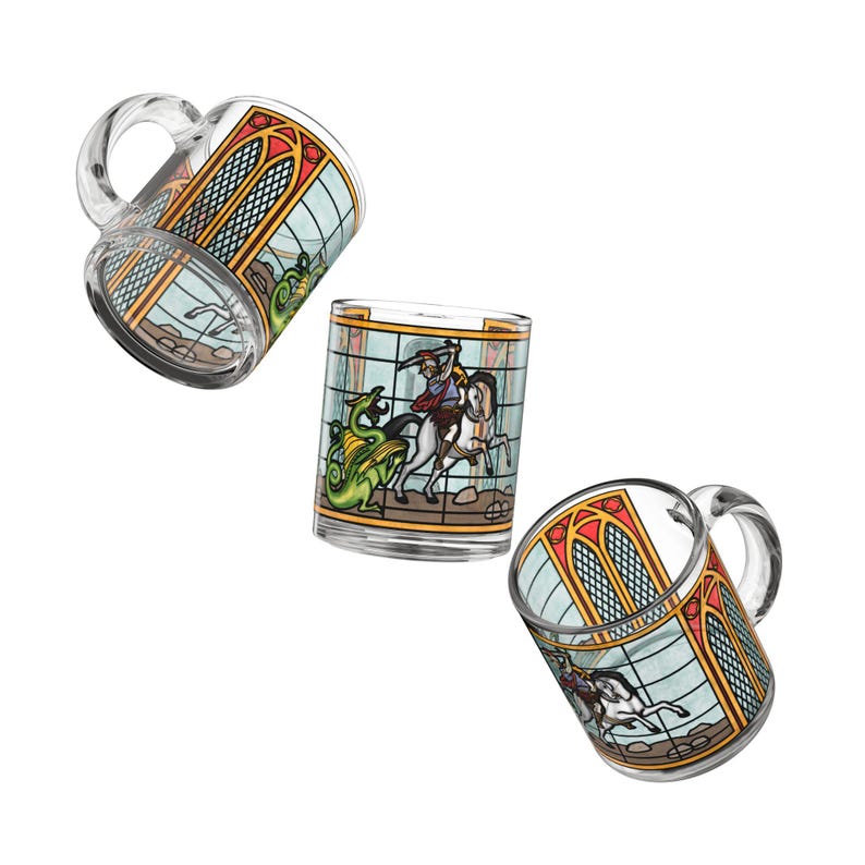 St George and the Dragon Stained Glass Mug | Cathedral Style, Unique, Artistic, Castlecore, Medieval, Catholic Saint, Dark Academia, Gothic image 5