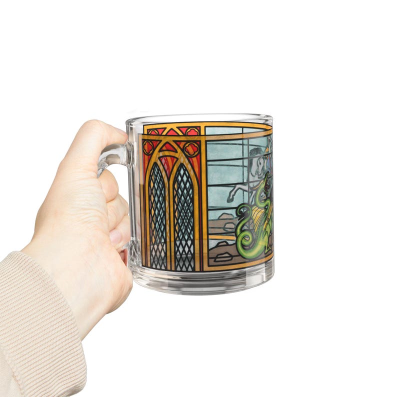 St George and the Dragon Stained Glass Mug | Cathedral Style, Unique, Artistic, Castlecore, Medieval, Catholic Saint, Dark Academia, Gothic image 7