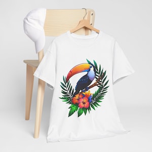 Tropical Toucan T-Shirt Colorful Bird Graphic Tee, Summer Jungle Shirt, Exotic Floral Unisex Top