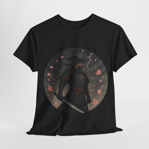 Samurai Warrior T-Shirt Japanese Katana Graphic Tee, Cherry Blossom Shirt