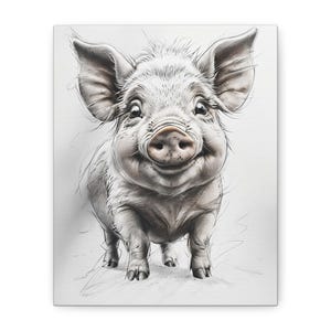 Whimsical Pig Canvas Art Print, Cute Animal Decor, Farmhouse Wall Art, Gift for Pig Lovers, Nursery Decor, Playful Home Accent