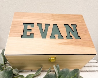 Personalized Wooden Keepsake Box | Rustic Memory Box, Laser Cut Name