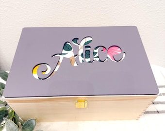 Personalized Wooden Keepsake Box for Baby Girl, Custom Name Memory Box, Newborn Gift, Baby Shower, Baptism Christening Keepsake