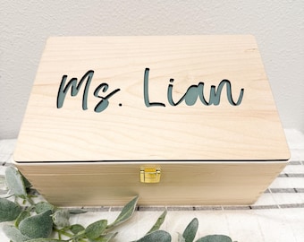 Wooden Name Fabric Keepsake Box | Laser Cut Wooden Box | Teacher Appreciation Gift | Teacher Keepsake | End of Year Teacher Gift