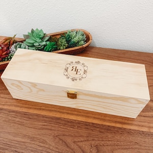 Engraved Wine Gift | Unique Wedding Gift | Gift for the Couple | Personalized Wine Box Set | Wooden Wine Box | Monogram Bridal Shower Gift