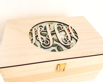Wooden Name Fabric Keepsake Box | Laser Cut Wooden Box | New Baby Gift Or Christening Gift Or Christmas Eve Box