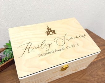 Engraved Wood Keepsake Box,Personalized Baptism, First Communion, Christening Gift, Religious Gift for Godchild, Grandchild, Godparents