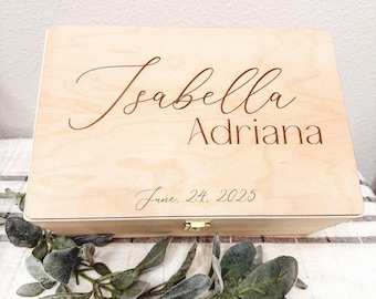 Personalized Wooden Baby Memory Box, Engraved Keepsake for Newborns