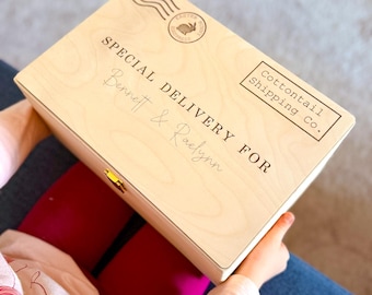 Easter Mail Personalised Easter Box - Personalised Wooden Easter Delivery Crate for Kids, Handcrafted from Premium Natural Wood
