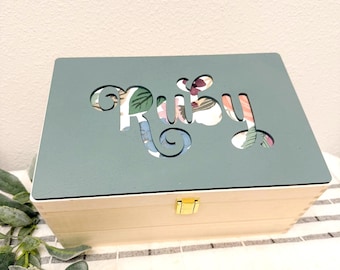 Personalized Wooden Baby Keepsake Box, Engraved Rustic Memory Box