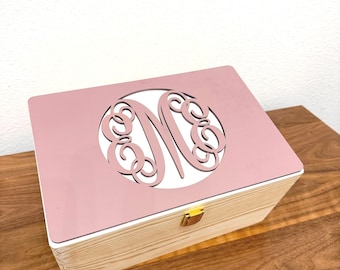 Personalized Wooden Keepsake Box with Custom Name Cutout – Rustic Memory Box, Engraved Gift for Him, Her, or Family
