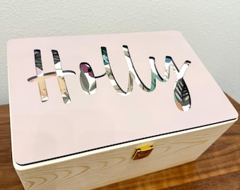 Personalized Baby Keepsake Box, Engraved Wooden Memory Box, Custom New Baby Shower Gift, Rustic Time Capsule, Christening, Nursery Decor