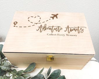 Travel Memory Box | Personalized Wooden Keepsake | Gift for Travelers