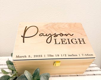 Personalized Baby Keepsake Box: Engraved Wooden Memory Box