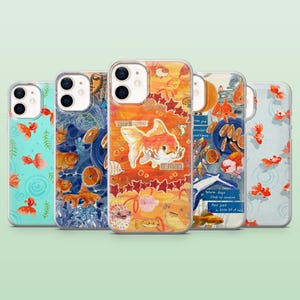 Goldfish Phone Case Japan Art Koi Fish Cover for iPhone 16 Pro, 15, 14, 13, 12, Samsung S25, S24Ultra, S23, S22, A16, A55, A25, Pixel 9, 8A