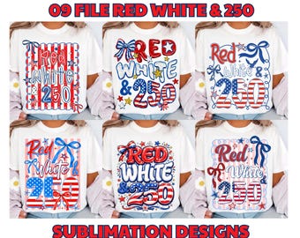 Red White & 250 Patriotic PNG, Coquette Bow USA Design (Digital Download)