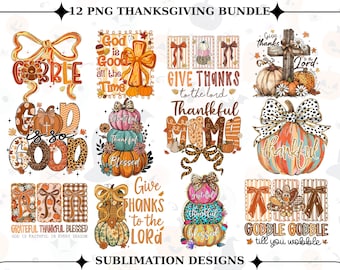 Thanksgiving PNG Bundle, Christian Autumn Sublimation Designs (Digital Download)