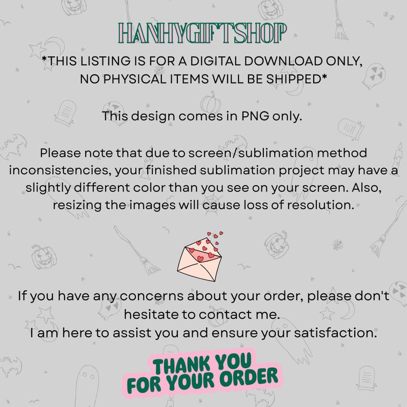 May include: Digital download graphic with text "HANHYGIFTSHOP" and "THANK YOU FOR YOUR ORDER". The image includes a pink envelope with hearts, and text about the digital download and color variations.