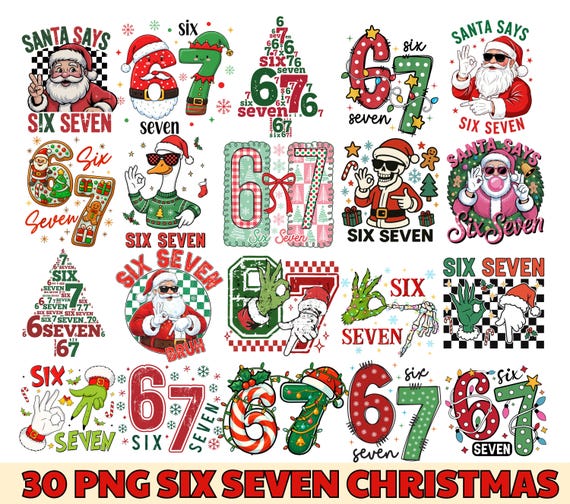 Six Seven Christmas Png, Funny Santa Says 67 Png, 67 Chritsmas Meme Png, Six Seven Christmas Tree Png, Xmas Sublimation Design