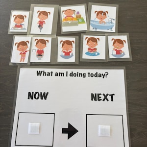 毎日のルーティン、今と次のボード、ジップアップバッグ付き、男の子または女の子の漫画の絵カード [SENヘルプ]