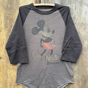 Vintage 90&#39;s Mickey Mouse Disneyland Baseball Jersey Gray & Blue 3/4 Sleeve