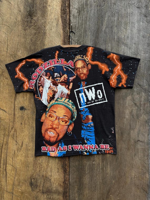 90s Vintage Rare Dennis Rodman All Over Print NWO New World 90s Vintage Rare Dennis Rodman All Over Print NWO New World