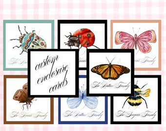 Butterfly Custom Calling Cards, Initial Enclosure Cards, Holiday Family Gift Tags, Gift Tags, Personalized Cards, Watercolor Insects, Gift