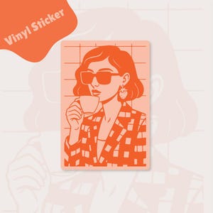 Autocollant en vinyle Femme avec café