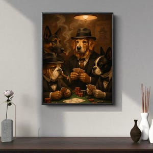 Vintage Mobster Dogs pokerprint – Noir Canine kaartspelposter