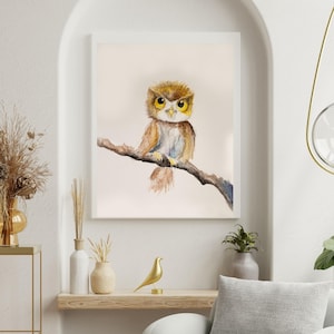 Digital Download - Watercolor Owl Wall Art – Whimsical Woodland Animal Nursery Print