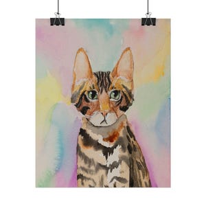 Ungerahmte Katzen Wandkunst - Ungerahmte Bengal Katze Aquarell Druck - Kinderzimmer oder Haus Tier Dekor