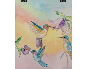 Hummingbird Watercolor Print – Pastel Nursery Wall Art (Unframed)