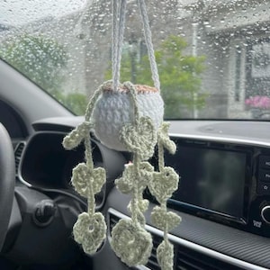 Crochet Car Hanging Plant: Rearview Mirror Accessory