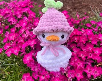 Duck Plushie, duckie plushie, stuffed animal, stuffed duck, crochet duck, duck with hat, Spring duck, handmade plushie, amigurumi