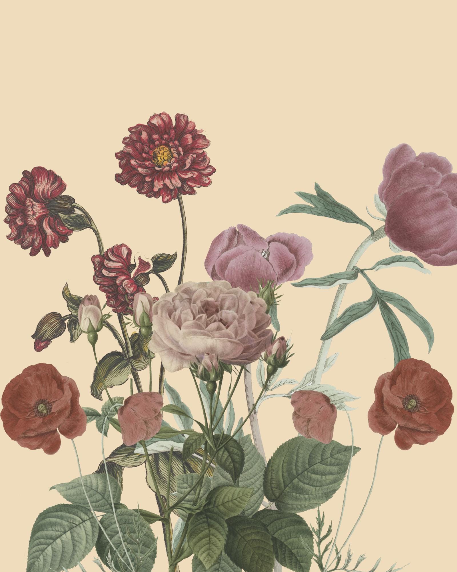 Vintage Botanical Flower Print – Floral Wall Art, Cottage Core Décor ...
