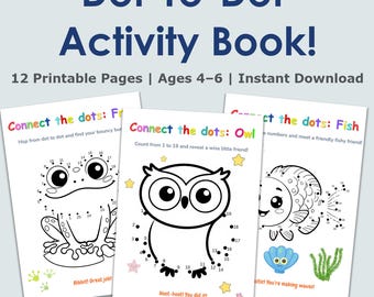Dot to Dot Animals for Kids Ages 3–5 | 12 Printable Pages | Preschool Activity Book | Fun & Easy Animal Connect the Dots PDF