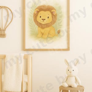 Safari Nursery Wall Art - Cute Baby Lion Poster - Jungle Animal Print for Baby Room - Digital Download