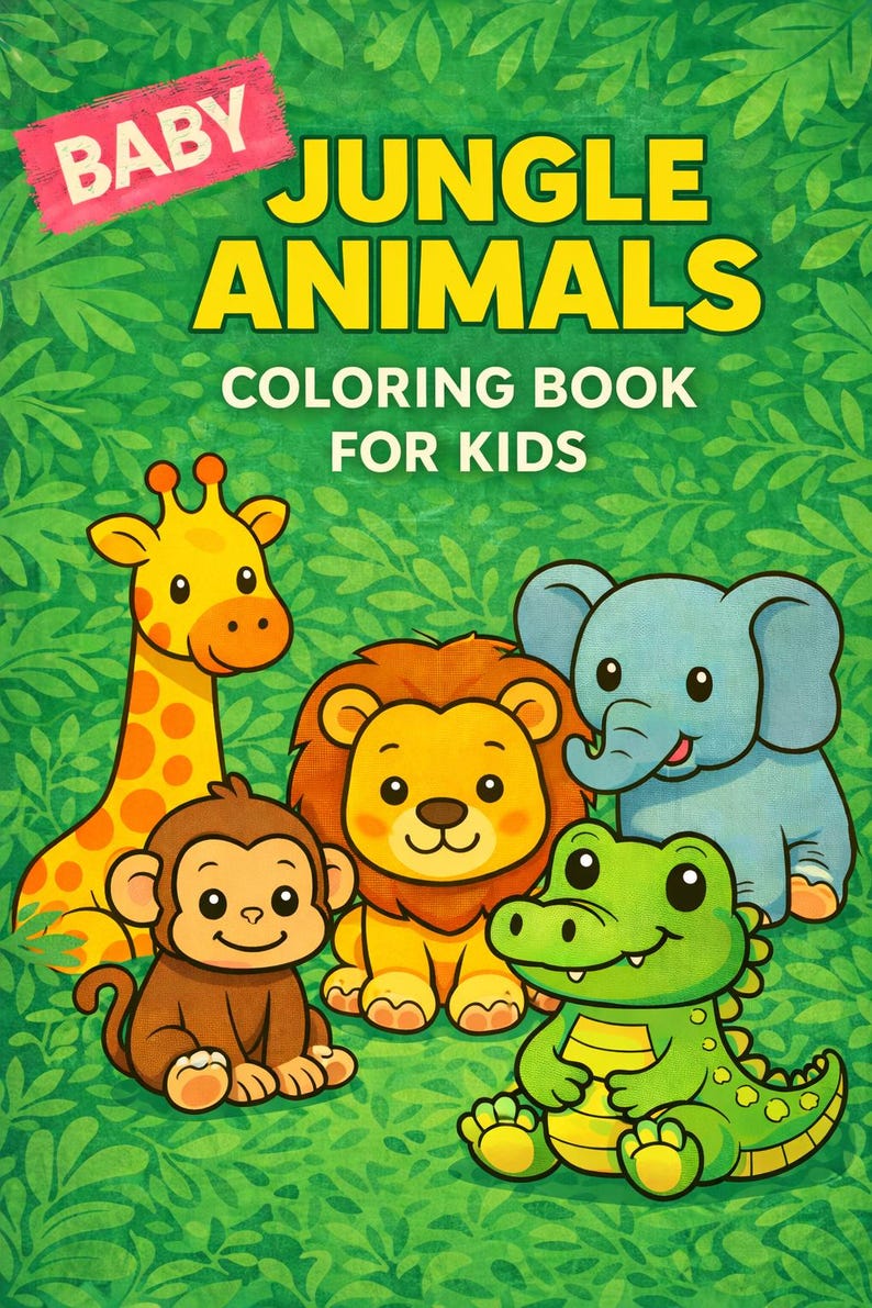 Baby Jungle Animals Coloring Book for Toddlers | Cute Printable Jungle ...