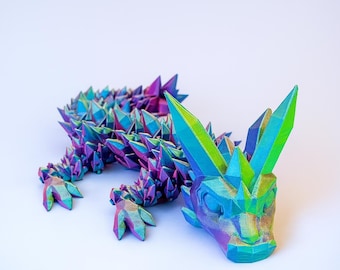 20” 3D Printed Crystal Dragon • Articulated Fidget Dragon • Fantasy Desk Decor • Unique Gift • Color Options • Flexible Dragon Toy