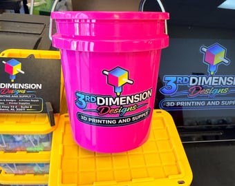Pink Mini Bucket with Lid – Small Plastic Container - Collectible 3rd Dimension Designs - UV Resin Printed Logo
